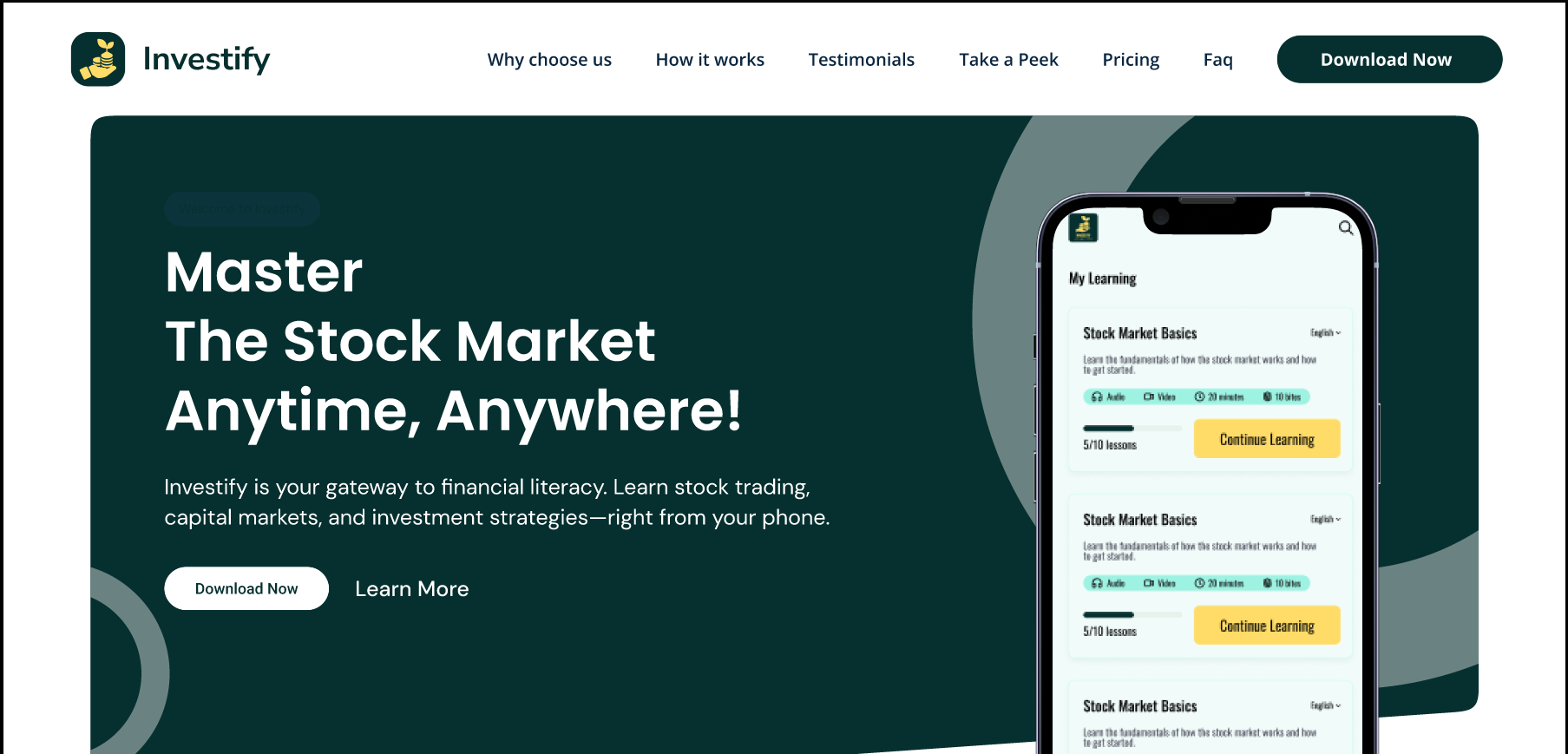 Investify Landing Page design preview